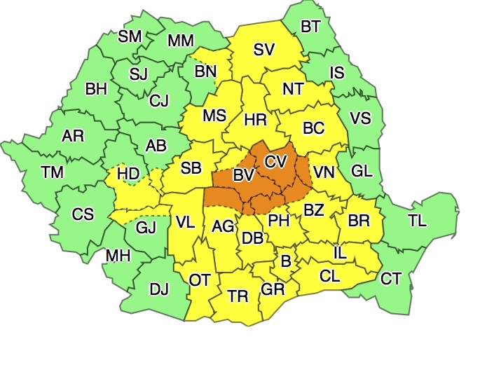 Cod galben de ploi si cod portocaliu de ninsori si viscol, in Prahova, azi si maine!