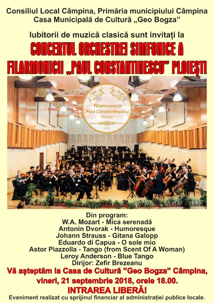 Filarmonica din Ploiesti vine in concert la Campina, la Casa de Cultura! Intrarea este libera